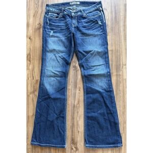 BKE Sabrina Jeans Womens 29 Denim Bootcut Flare Distressed Blue Thick Stitch